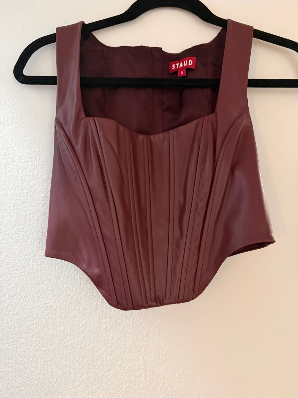 STAUD Wine Faux Leather Structured Corset Top Size 0